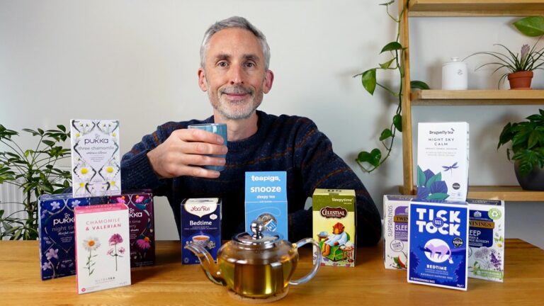 man with a range of herbal sleep teas