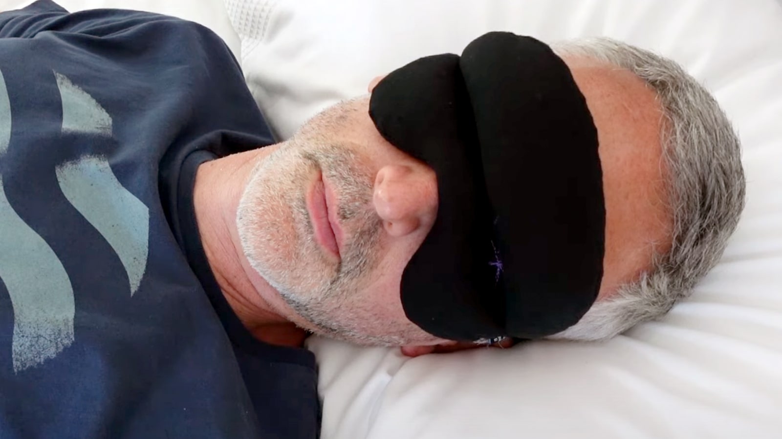 Man wearing the Imak eye pillow