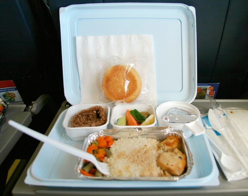 photo of airplane dinner