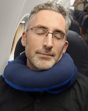photo of me wearing the me wearing the bcozzy travel pillow