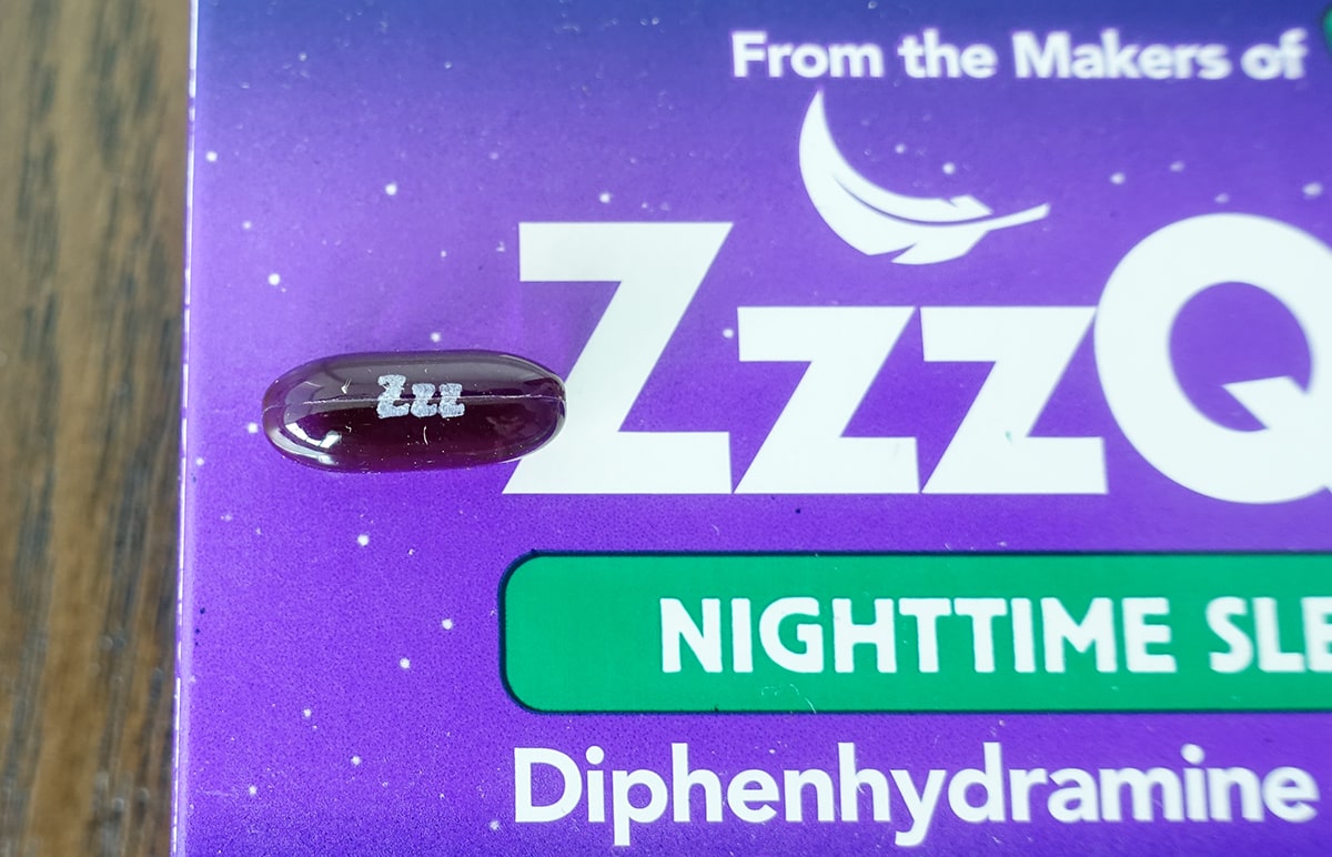 ZzzQuil Nighttime Sleep Aid capsule close up photo