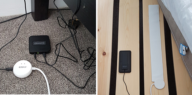 photo showing the emfit, beautyrest and fitbit versa sleep trackers together