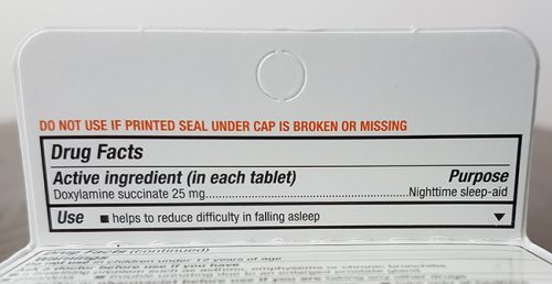 unisom sleeptabs ingredients shown on the box