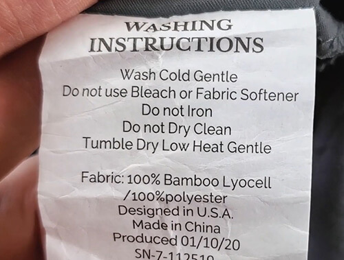 luxome weighted blanket label showing the washing instructions