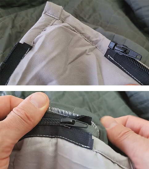 close up photo showing the new zipper system of the generation 3 Gravity weighted blanket