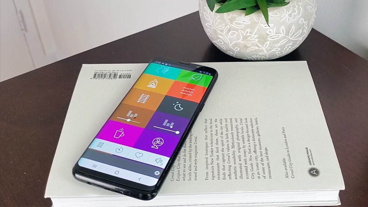 phone screen with a white noise app playing