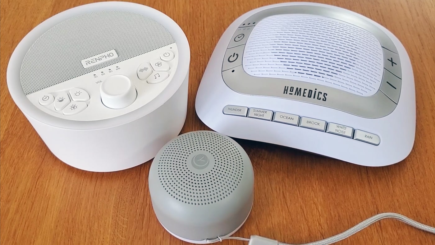 Yogasleep Travel Mini, Renpho, and Homedics white noise machines