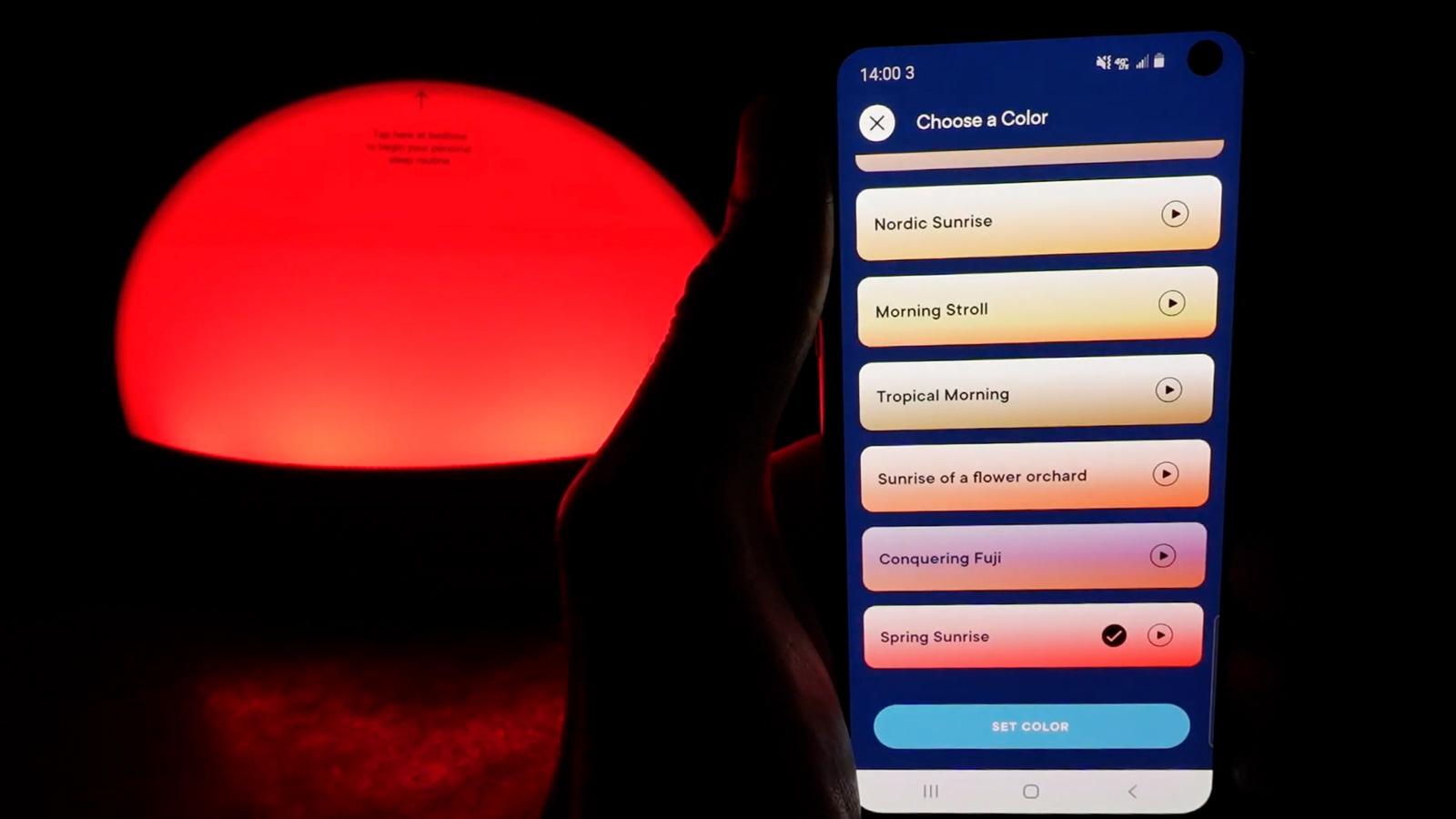 Hatch Restore sunrise option on the app