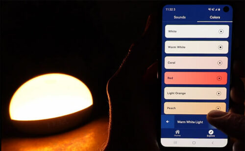 photo of the hatch restore smartphone app showing some of the color options