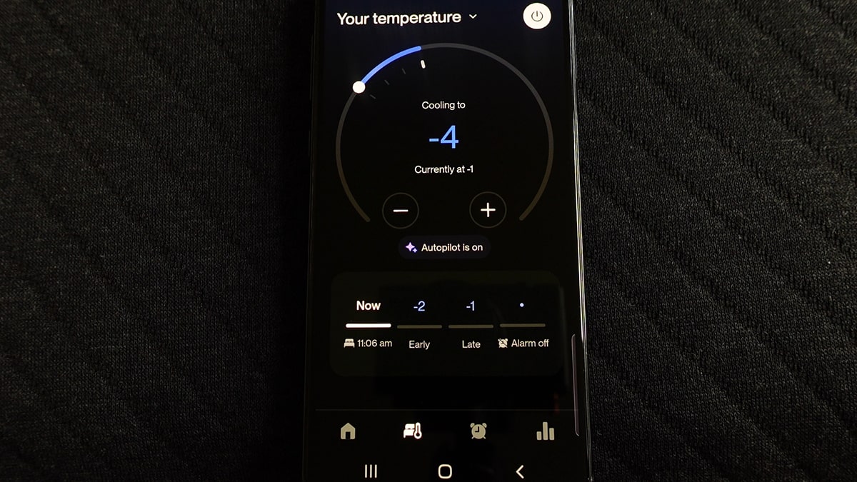App of the Eight Sleep showing the cooling options