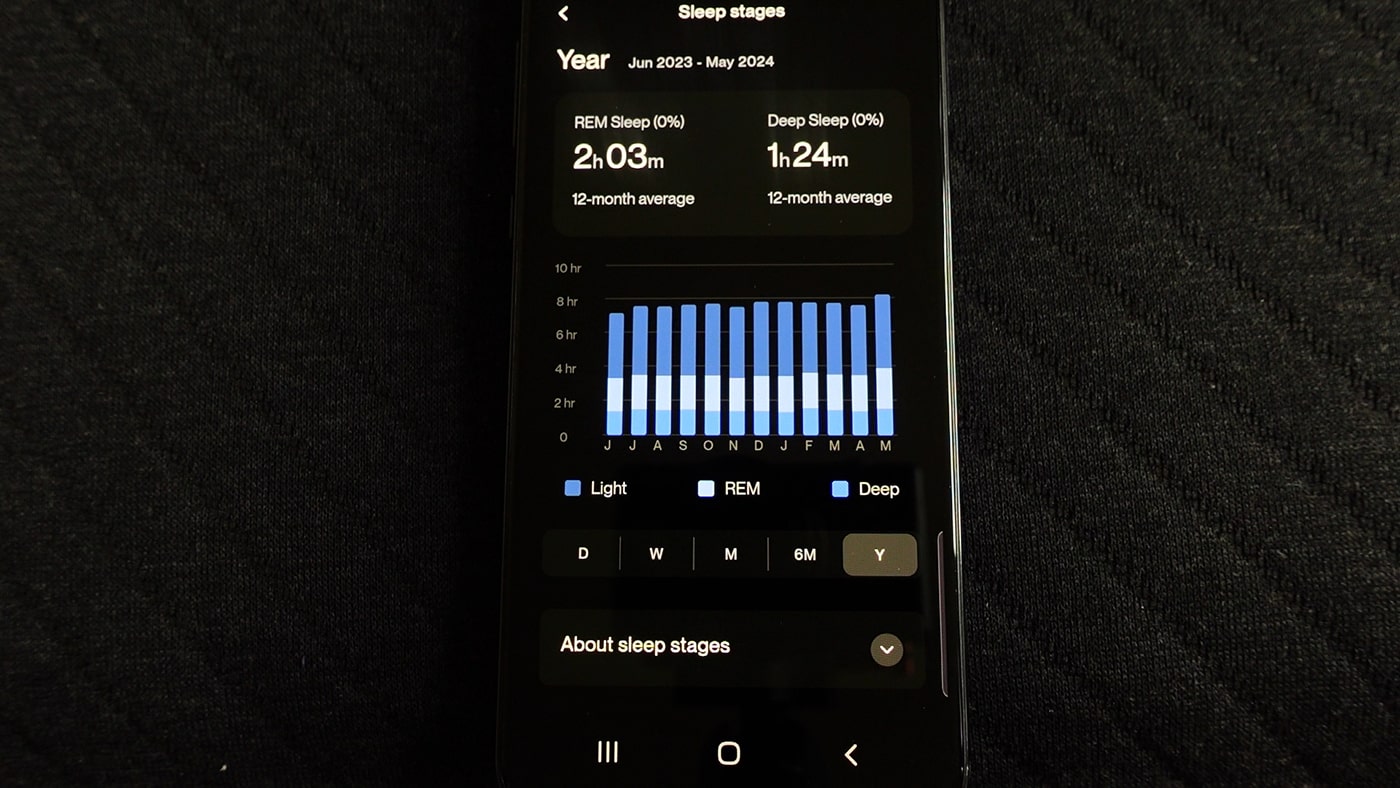 app screen of the Eight Sleep sleep tracking data