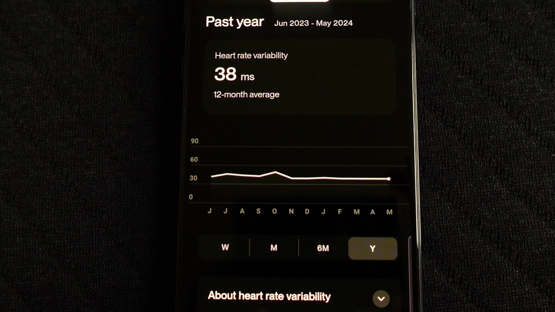 app screen of the Eight Sleep HRV data
