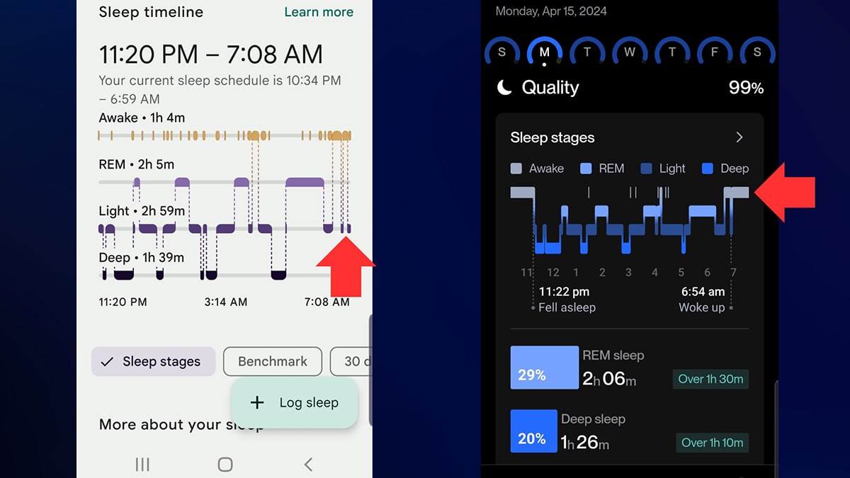 screenshot showing the Fitbit and Eight Sleep sleep tracking data graph from night 3