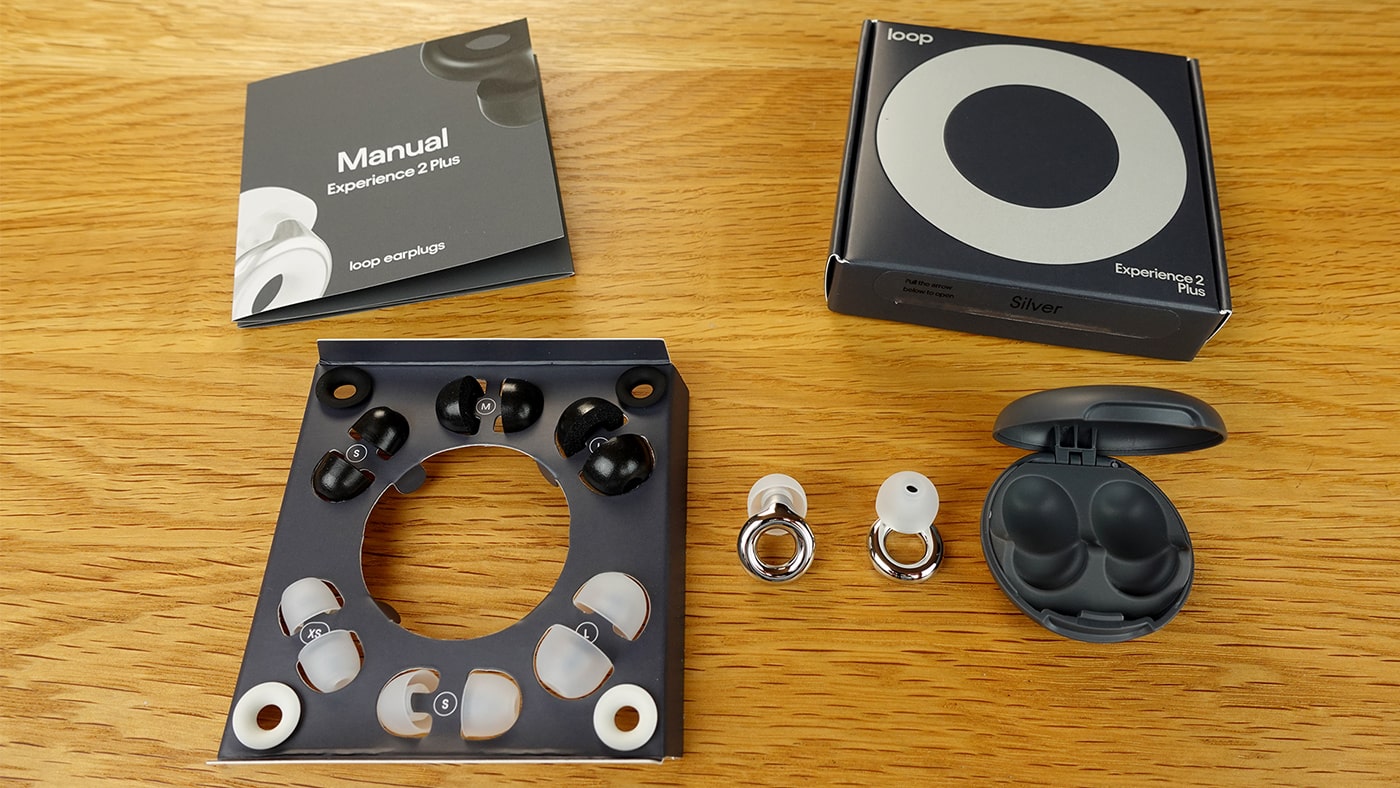 Loop Experience 2 Plus earplugs, original box, carry case, manual, and spare tips