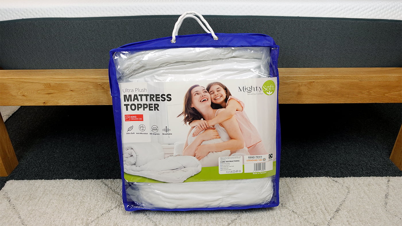 MightySoft mattress topper in bag