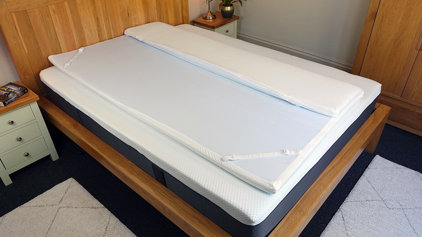 Reverse side of the Panda mattress topper showing the non-slip surface and straps