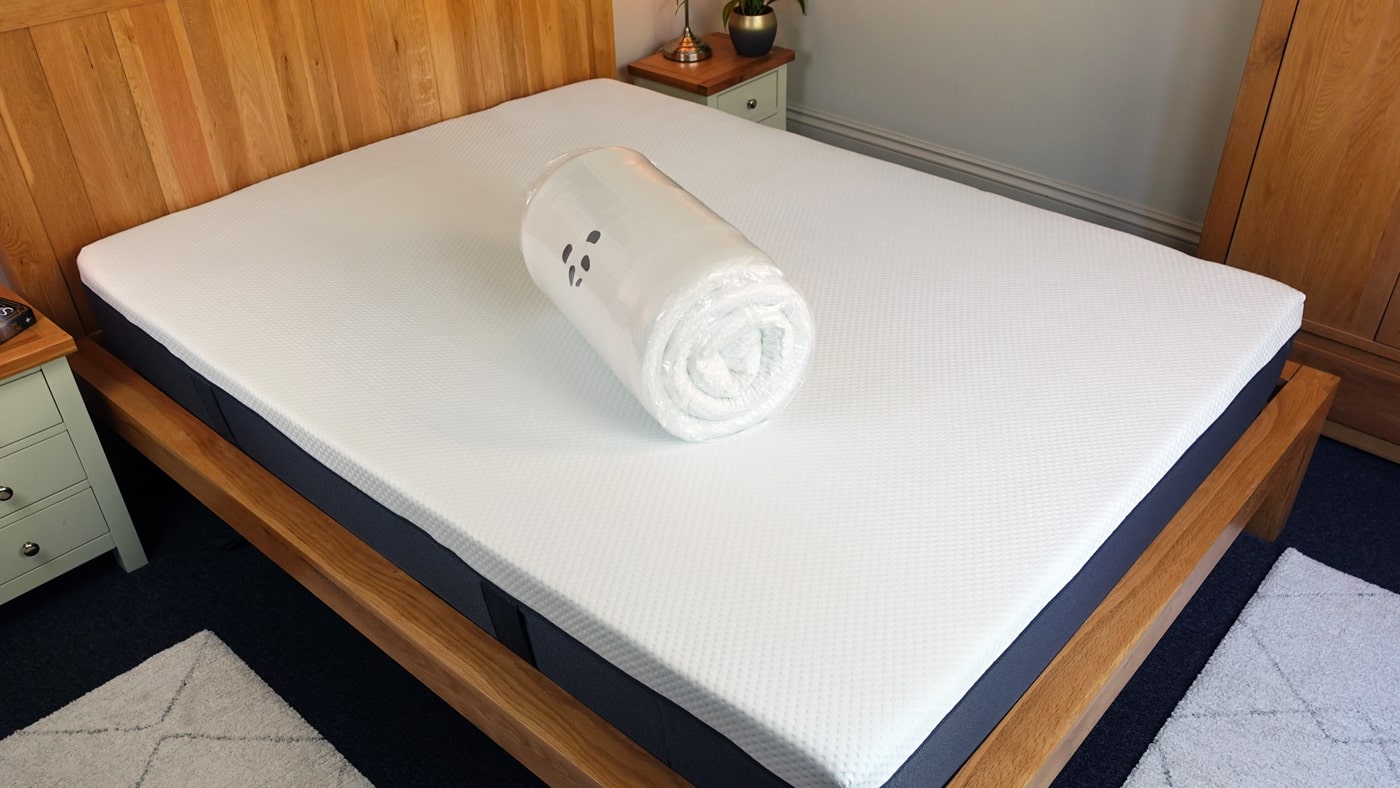 Panda mattress topper in the original shrink wrap roll
