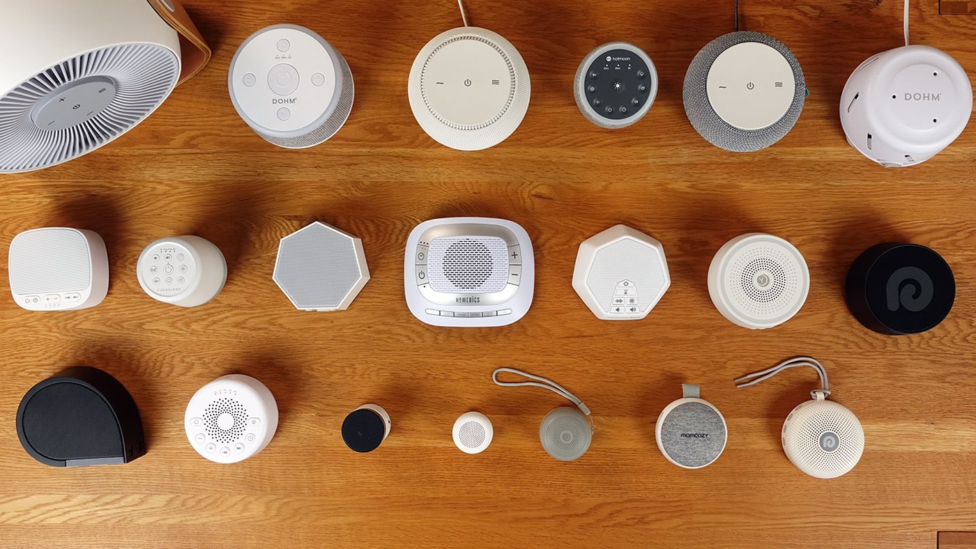 20 white noise machines seen from above