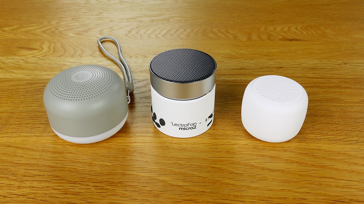 Yogasleep Travel Mini, Lectrofan Micro 2, and Babelio white noise machines
