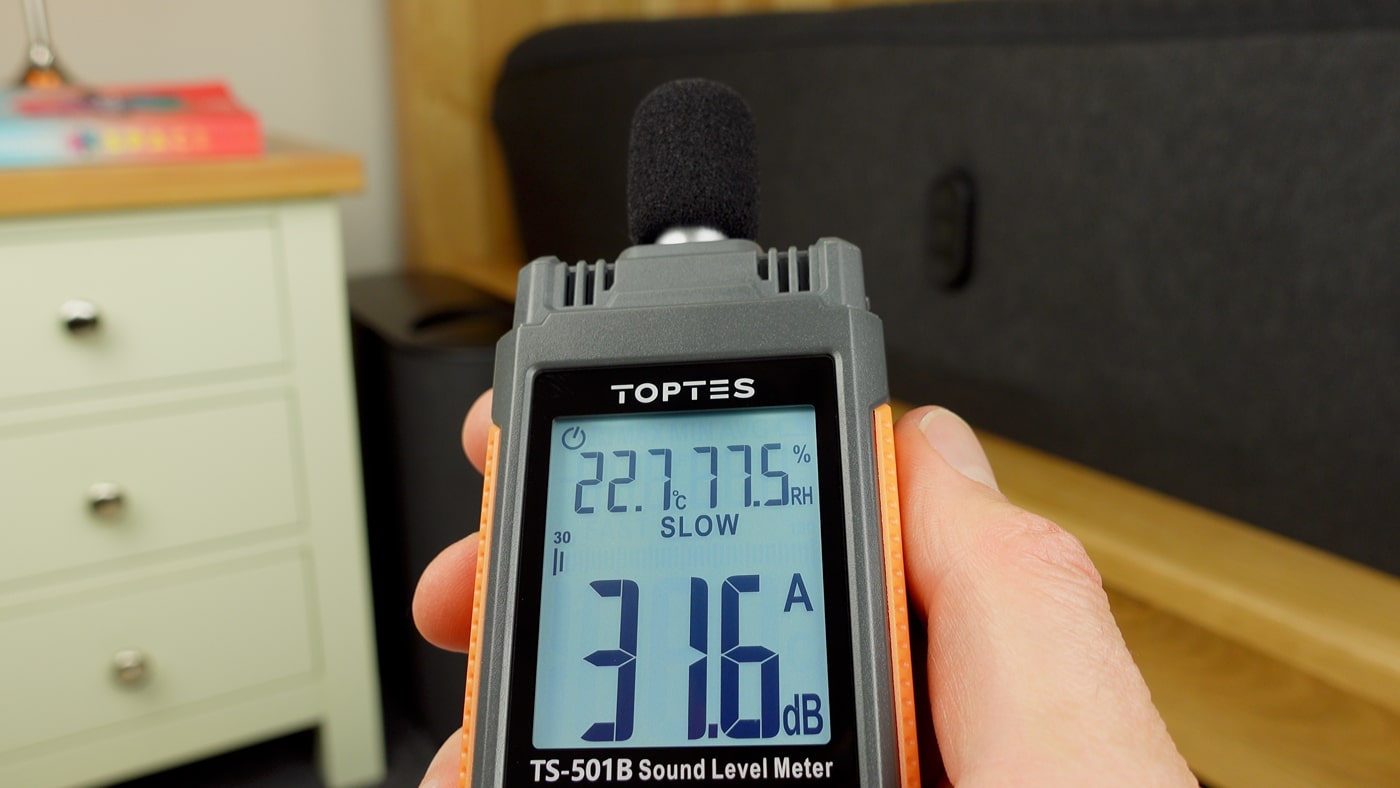 Pod 5 hub sound test with a sound level meter