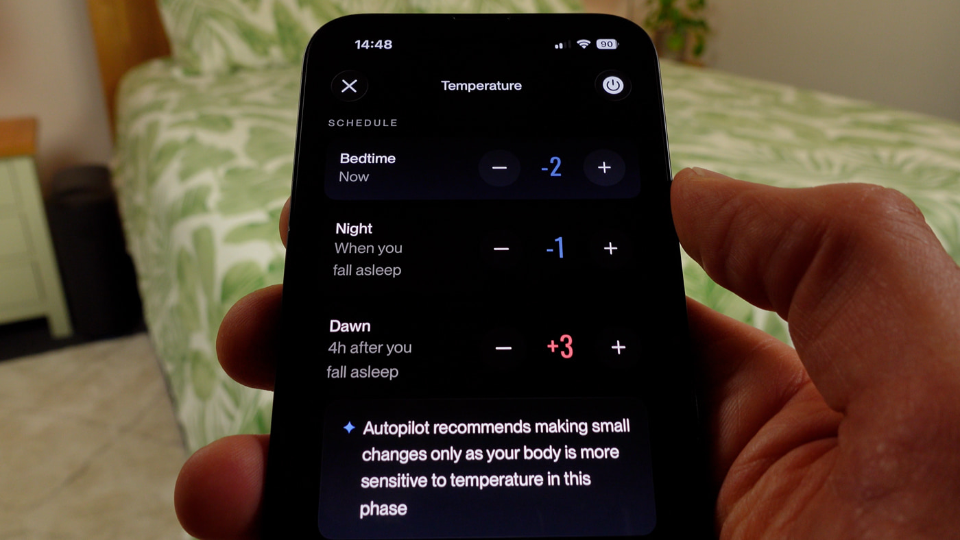 Eight Sleep Pod 5 app temperature zones screen